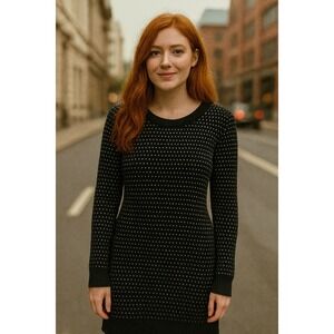 WGB Walter Baker Celia Sweater Dress Womens Small Black Polka Dot Knit & Chiffon